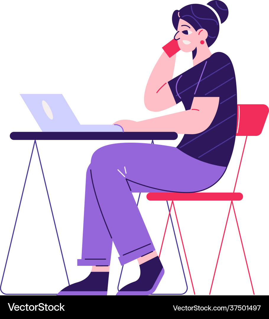 Working at table composition Vector Image