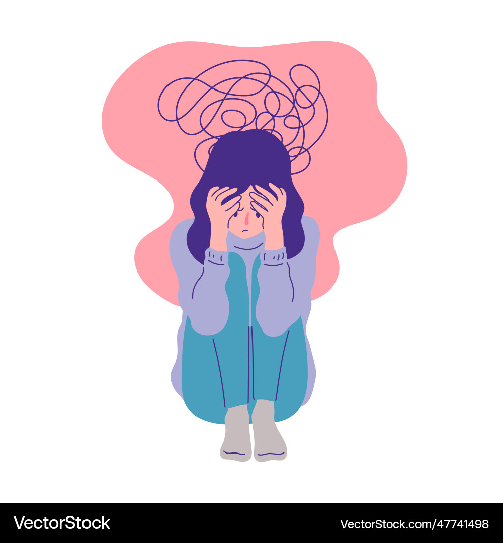 Depressed woman sitting face palm pose flat linear Depressed woman sitting face palm pose flat linear vector image