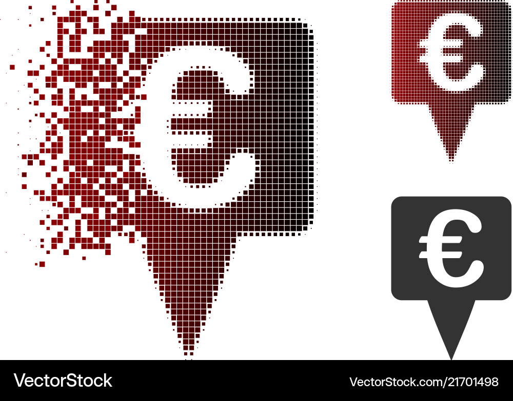 Disintegrating dot halftone euro map pointer icon Disintegrating dot halftone euro map pointer icon vector image