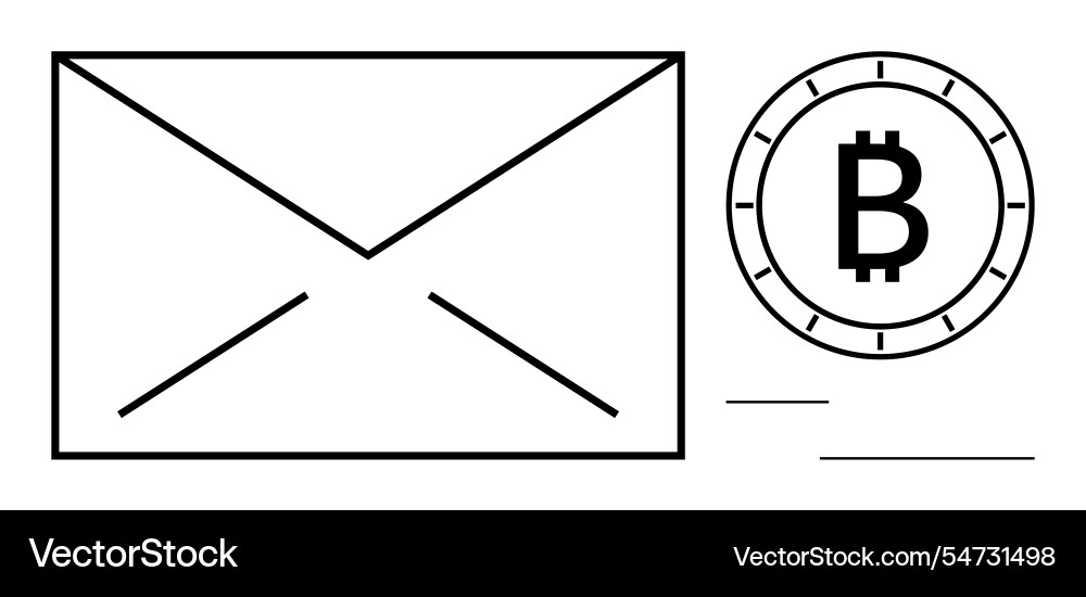 Email envelope with bitcoin symbol representing Email envelope with bitcoin symbol representing vector image