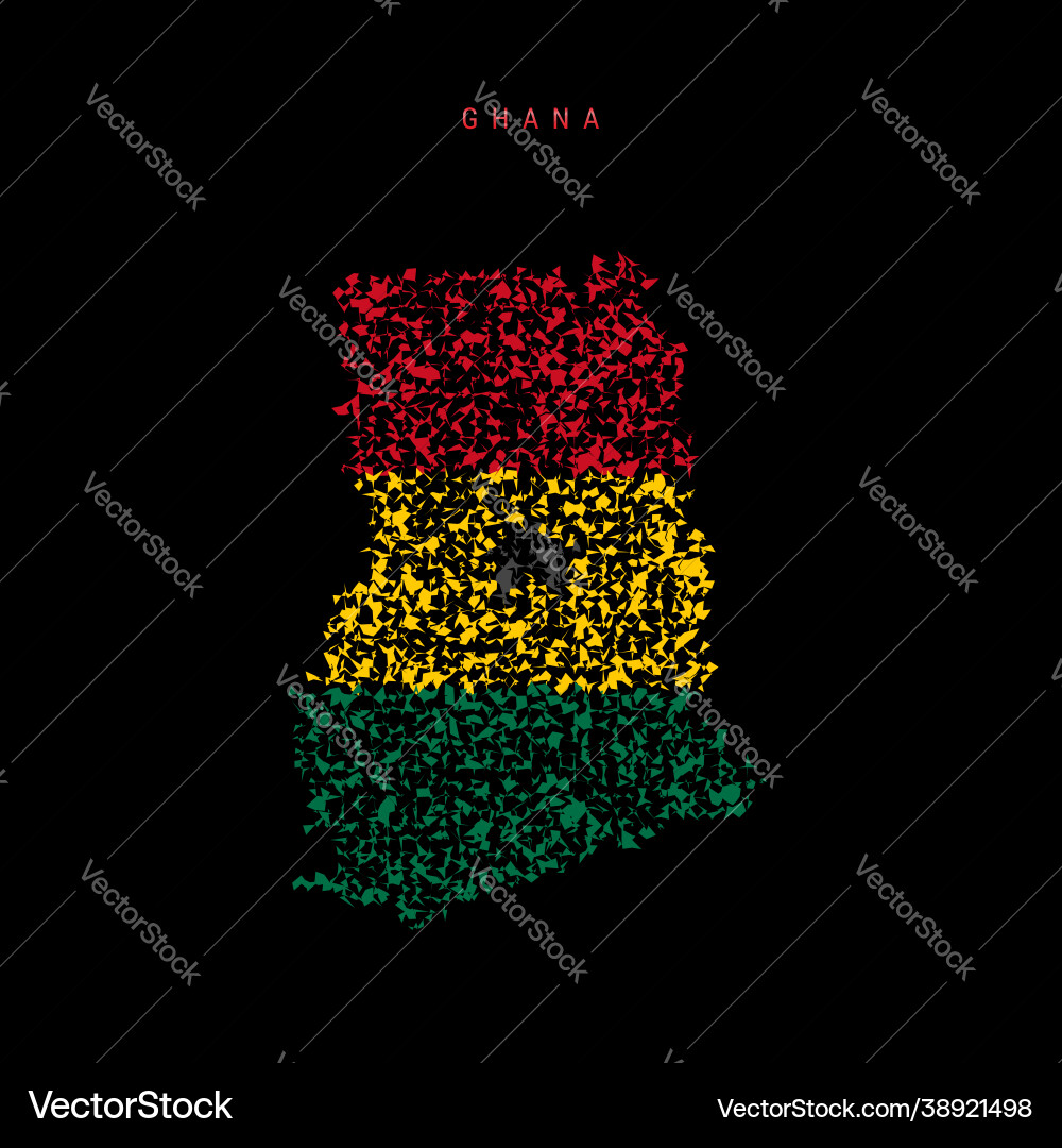 Ghana flag map chaotic particles pattern Ghana flag map chaotic particles pattern vector image