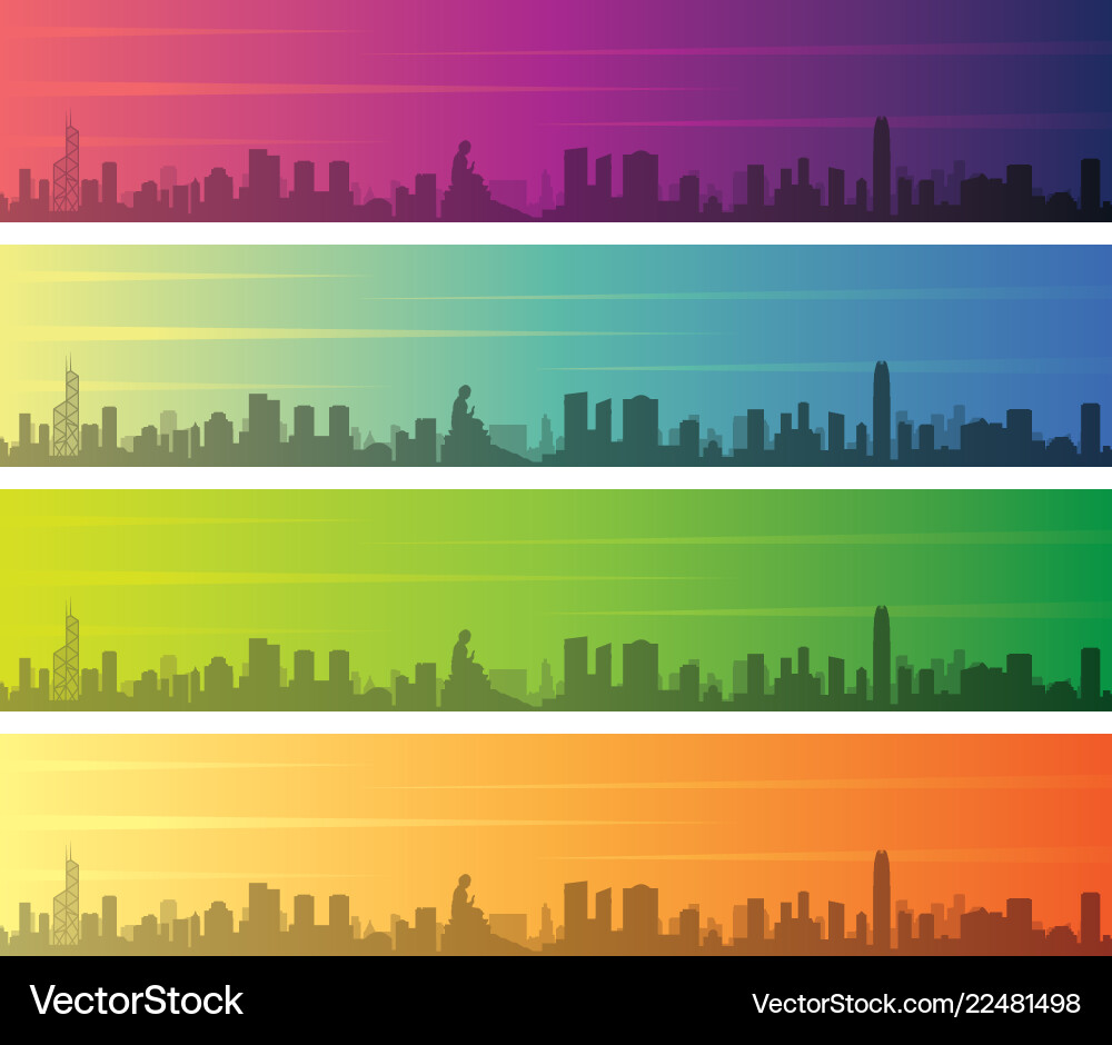 Hong kong multiple color gradient skyline banner Vector Image