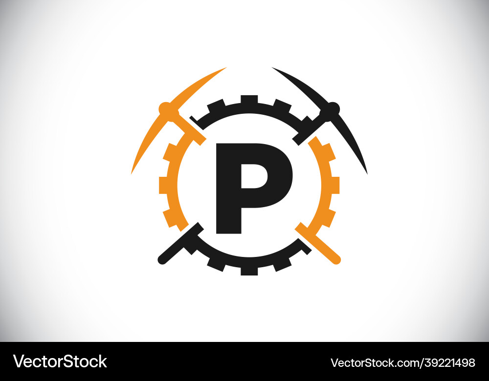 Initial p monogram letter alphabet with pickaxe Vector Image