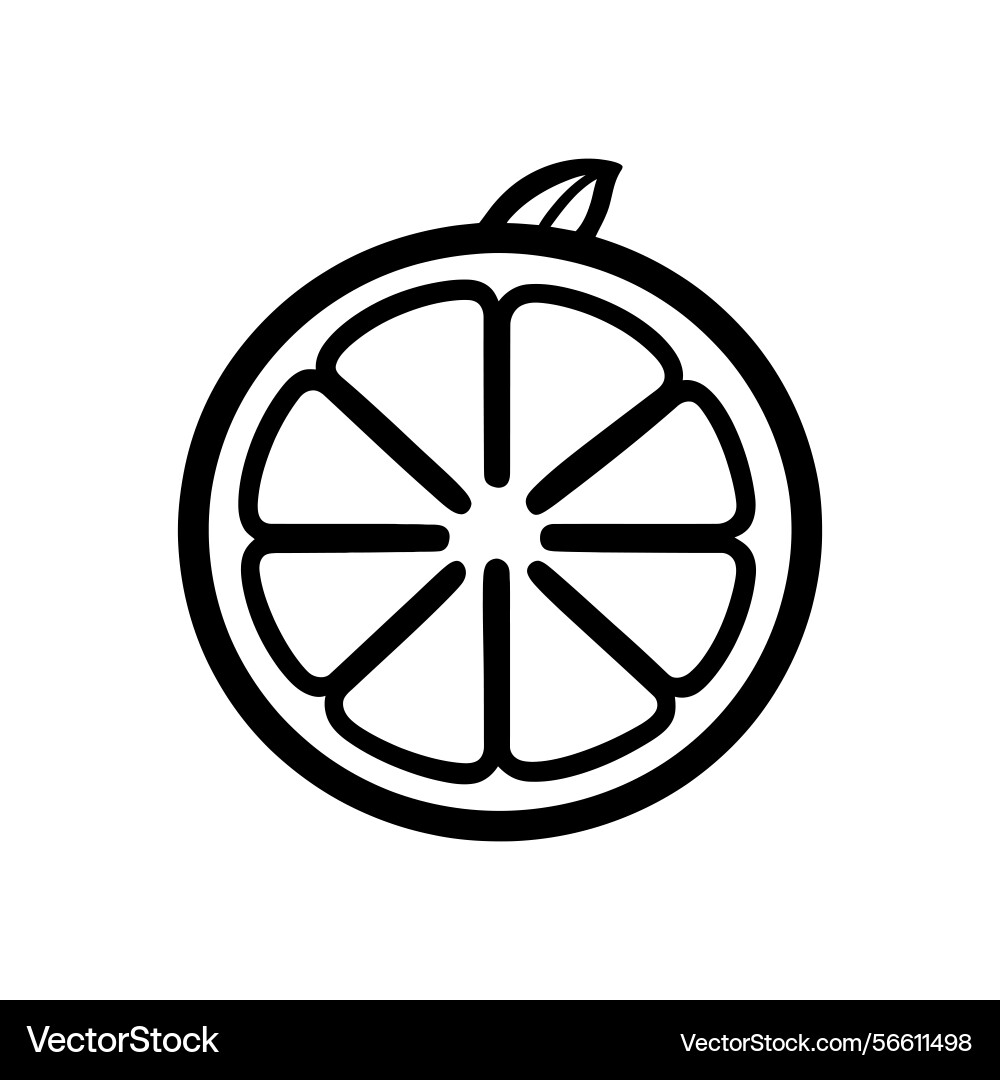 Isolated round lemon slice outline icon with leaf Vector Image