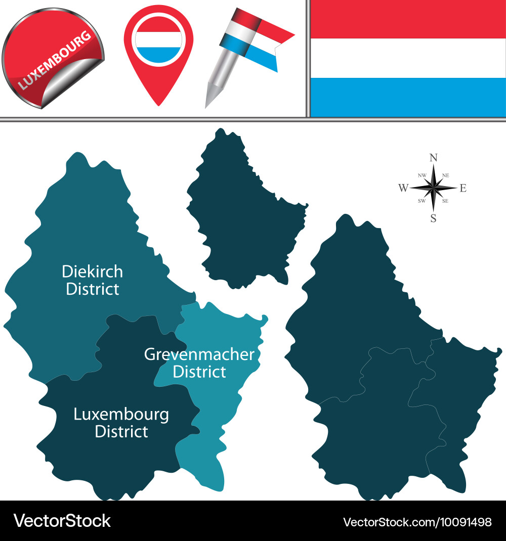 Luxembourg map with named divisions vector image