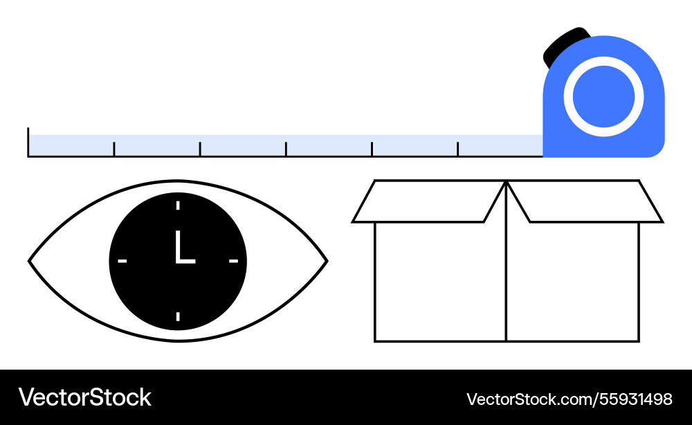 Measuring tape with ruler clock in eye symbol Measuring tape with ruler clock in eye symbol vector image