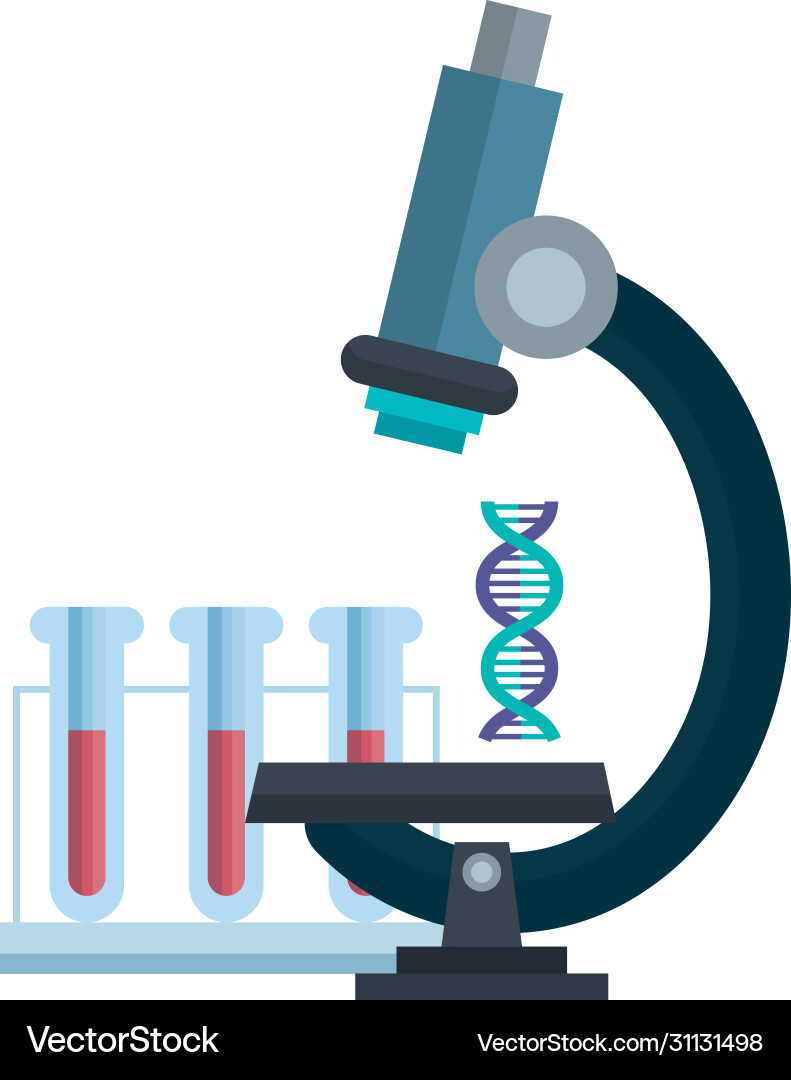 Microscope laboratory with dna structure and tubes Microscope laboratory with dna structure and tubes vector image