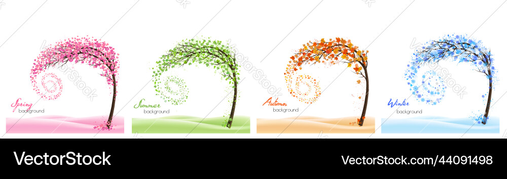 Nature four stylized trees representing different Nature four stylized trees representing different Vector Image