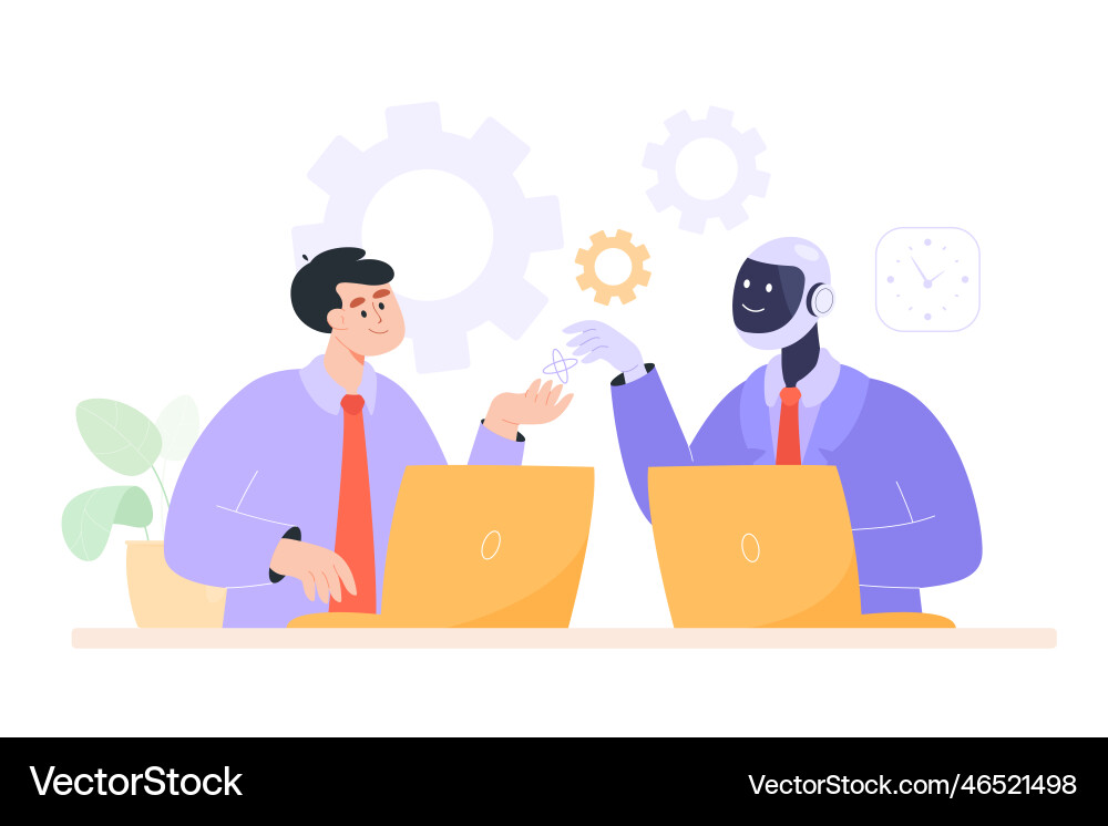 Office person smiling at robot character Vector Image