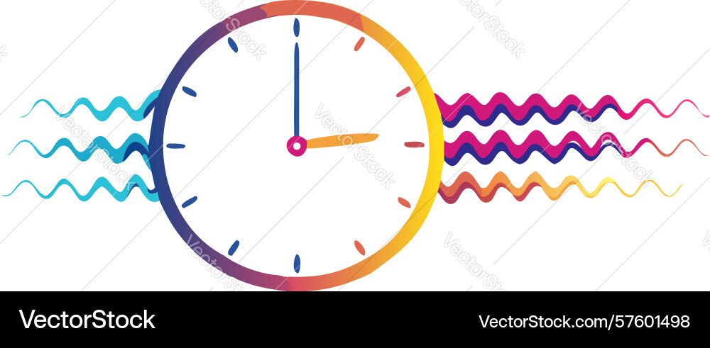 Oscillating time clock with wavy motion lines vector image