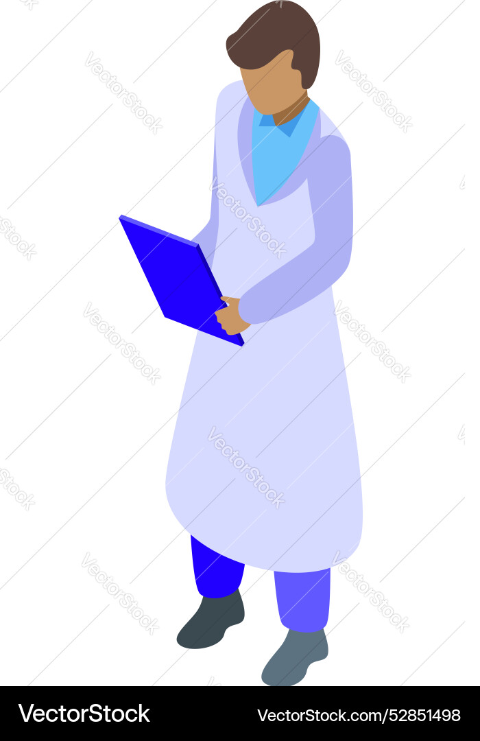 Scientist looking at clipboard with data isometric Scientist looking at clipboard with data isometric Vector Image