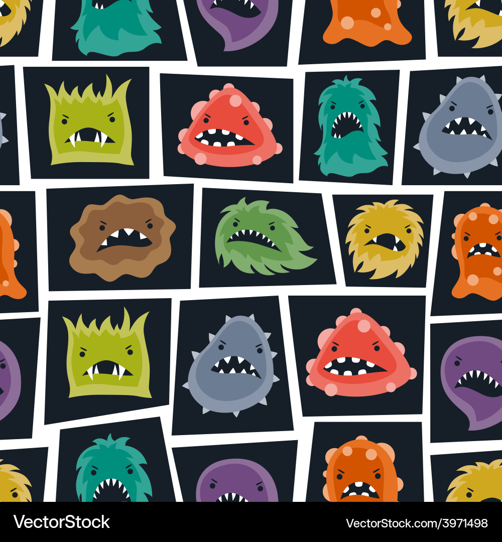 Seamless pattern with little angry viruses vector image