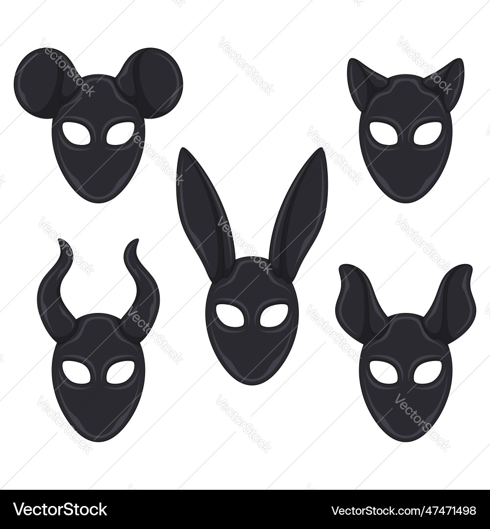 Set of color with black masks rabbit vector image