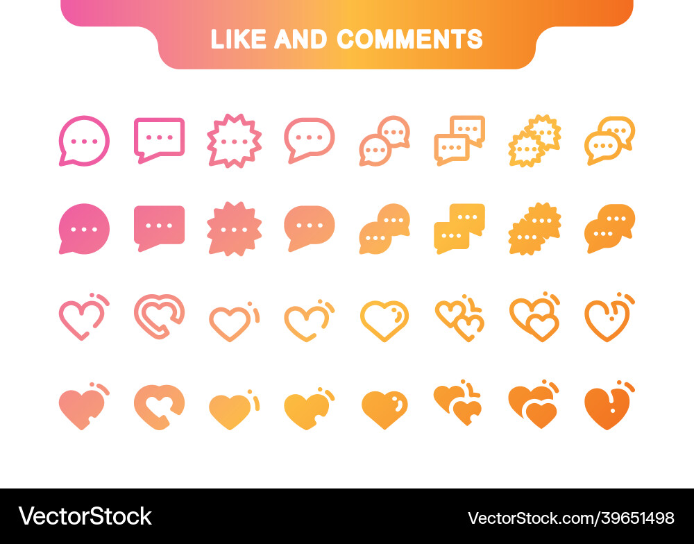 Simple icon set like and comments line fill vector image