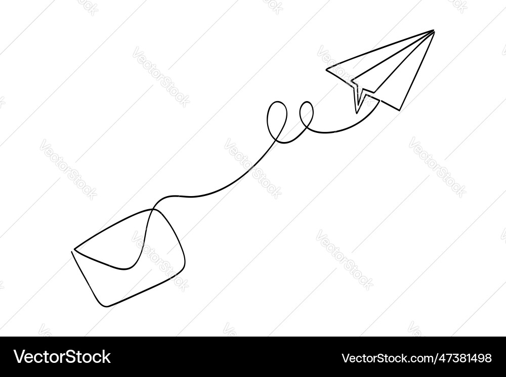 Single or continuous line of mail and paper plane Single or continuous line of mail and paper plane vector image
