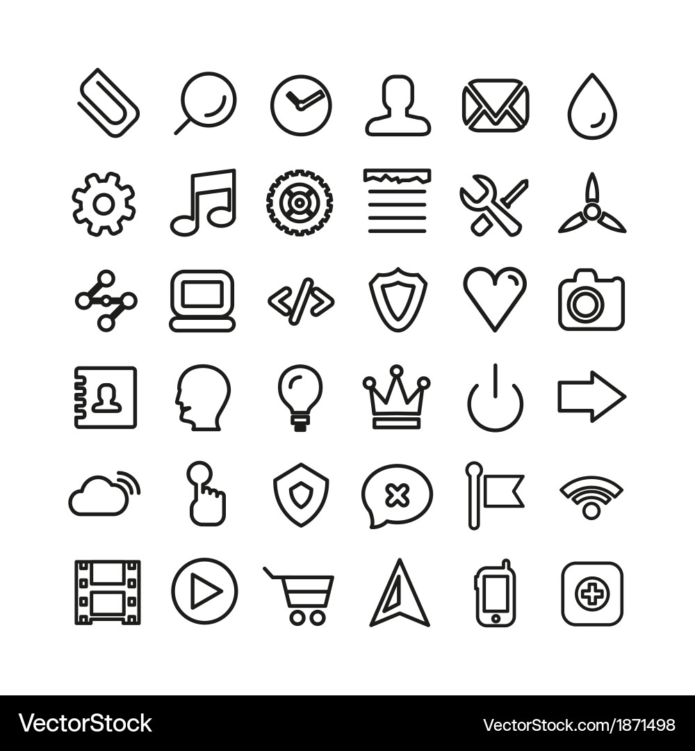 Web line icon set thin icons isolated on white Vector Image