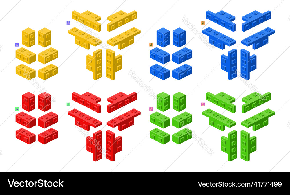 3d set of colored constructor kit in isometry 3d set of colored constructor kit in isometry vector image