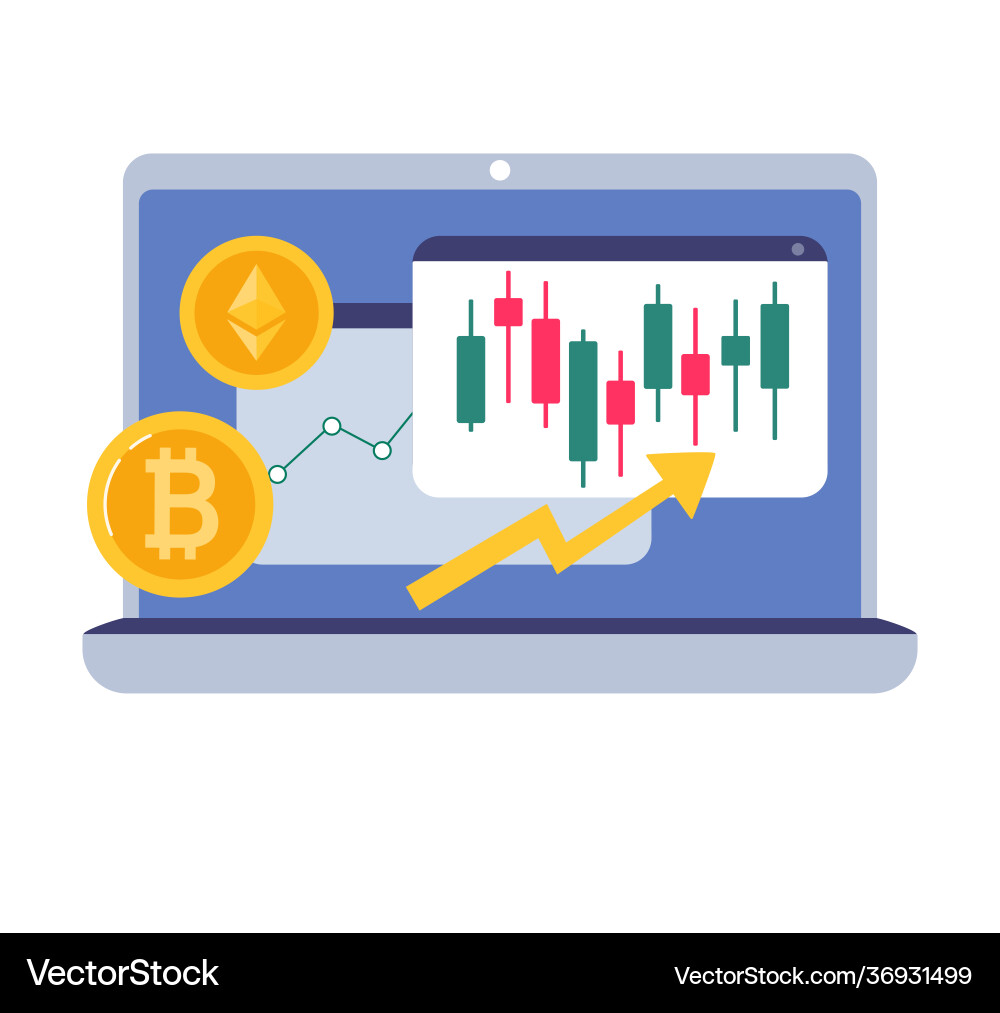 Bitcoin and ethereum price on a candlestick chart Bitcoin and ethereum price on a candlestick chart vector image