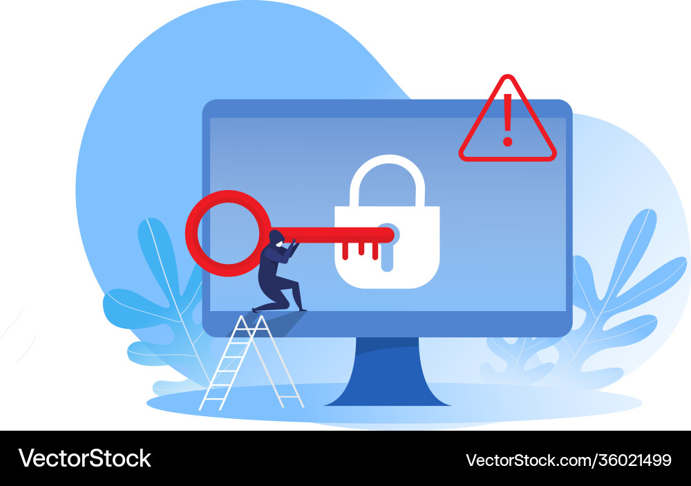 Computer lock hacker use key to hack into laptop Computer lock hacker use key to hack into laptop vector image