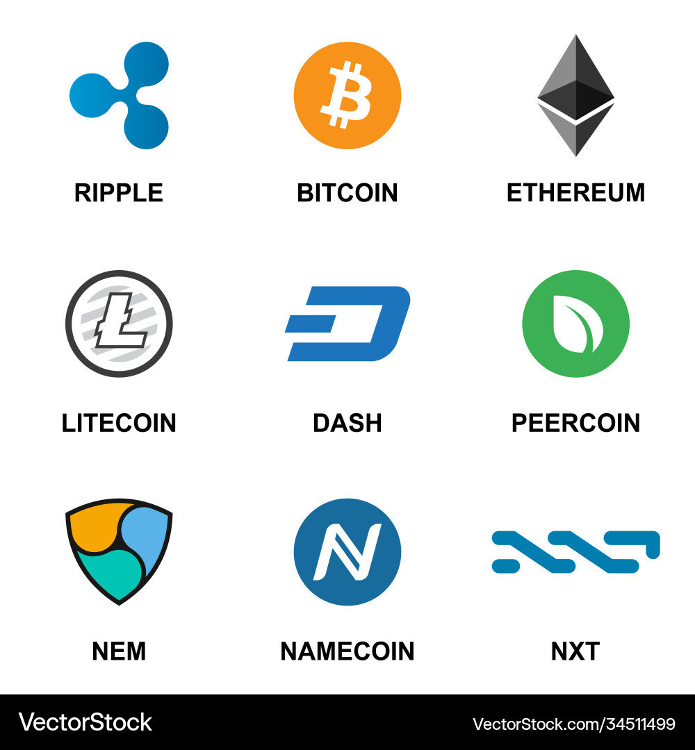 Crypto currency icon set flat logo isolated – Royalty-Free Vector |  VectorStock