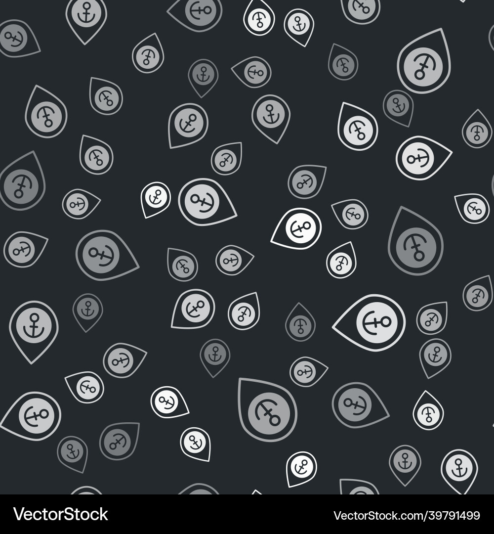 Grey map pointer with anchor icon isolated Vector Image