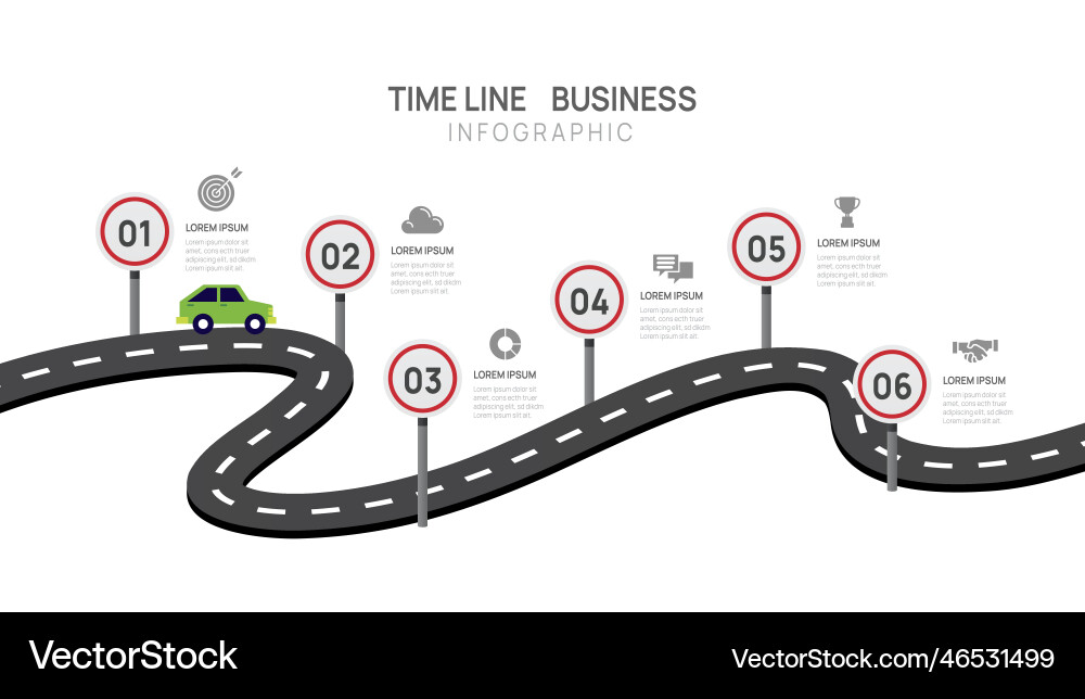 Infographic road template for business 6 steps Infographic road template for business 6 steps vector image