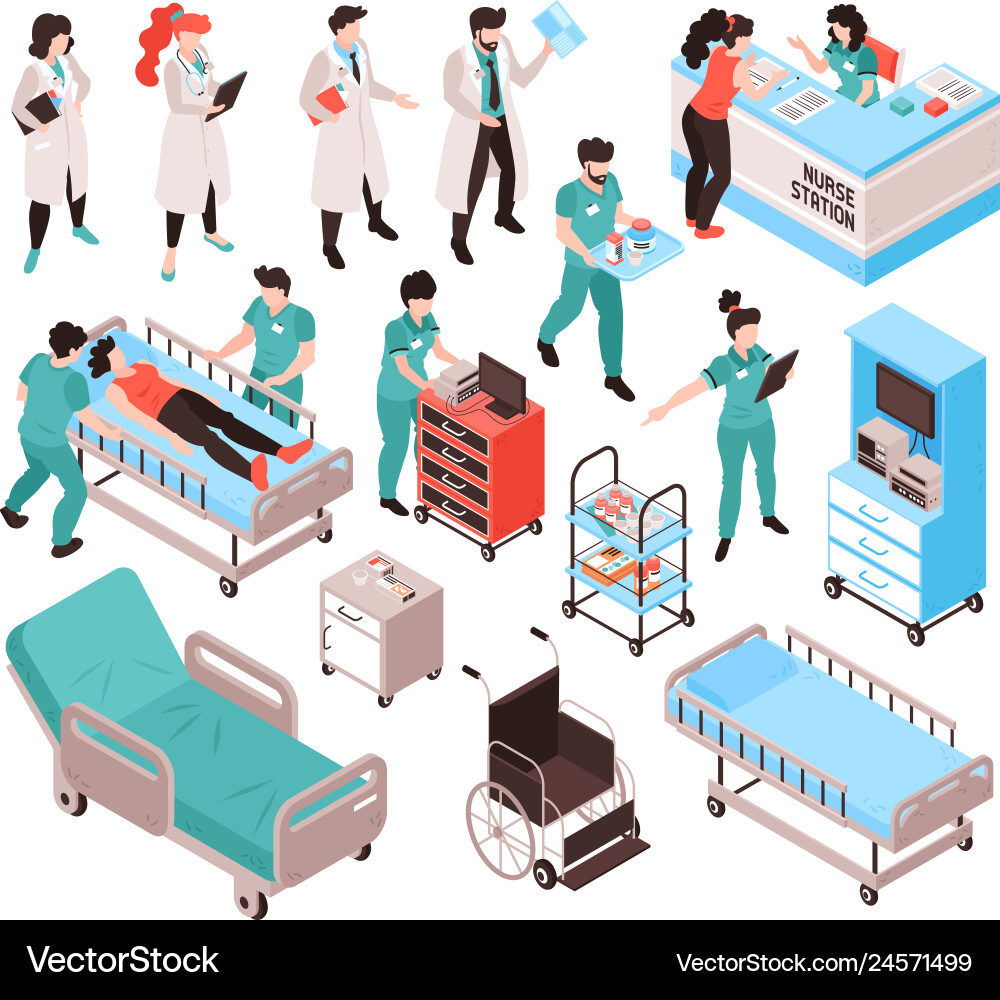 Isometric hospital workers set vector image