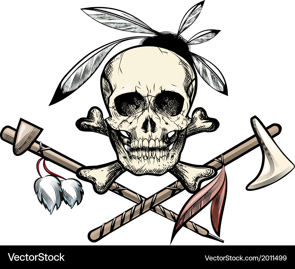 Native American Skull with Pipe Vector Image