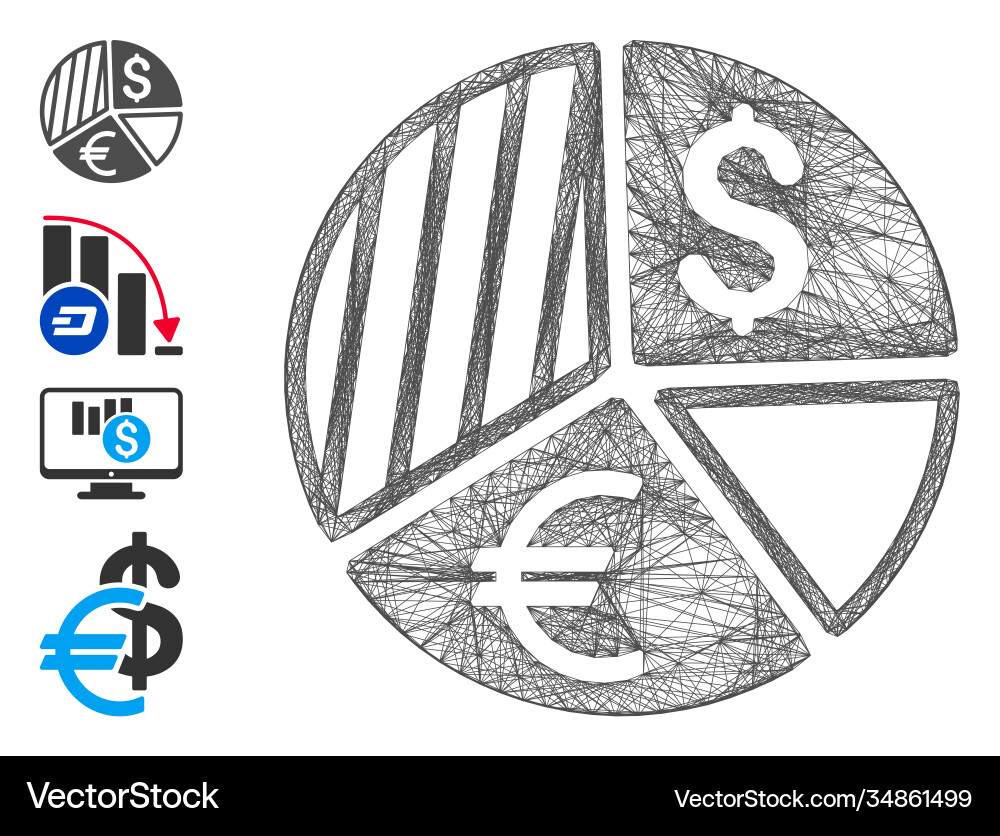 Net currency pie chart mesh Net currency pie chart mesh vector image