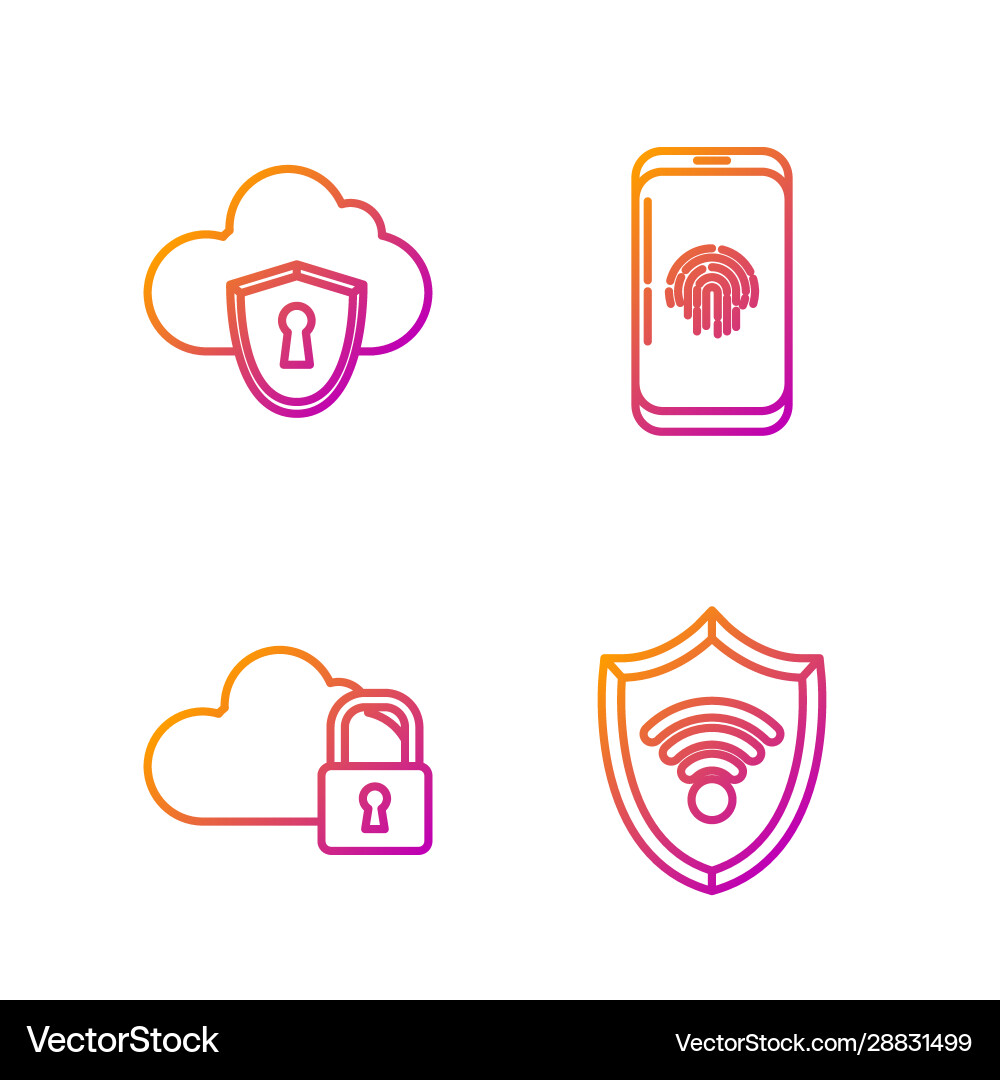 Set line shield with wifi wireless internet Set line shield with wifi wireless internet vector image