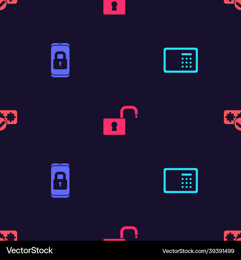 Set safe mobile with closed padlock open Set safe mobile with closed padlock open Vector Image