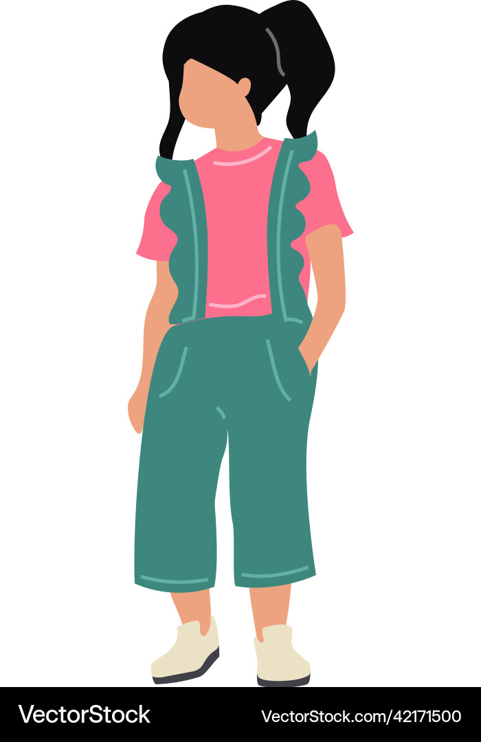 Boyish girl wearing jumpsuit semi flat color Boyish girl wearing jumpsuit semi flat color vector image
