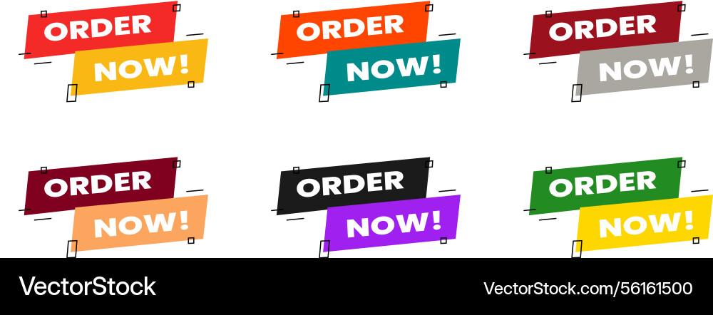 Colorful order now call to action buttons in multi vector image