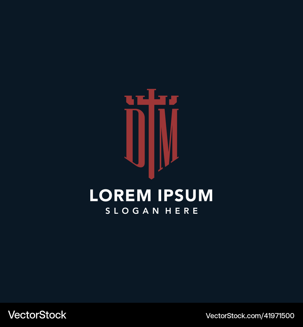 Dm initial monogram logos with sword and shield Vector Image