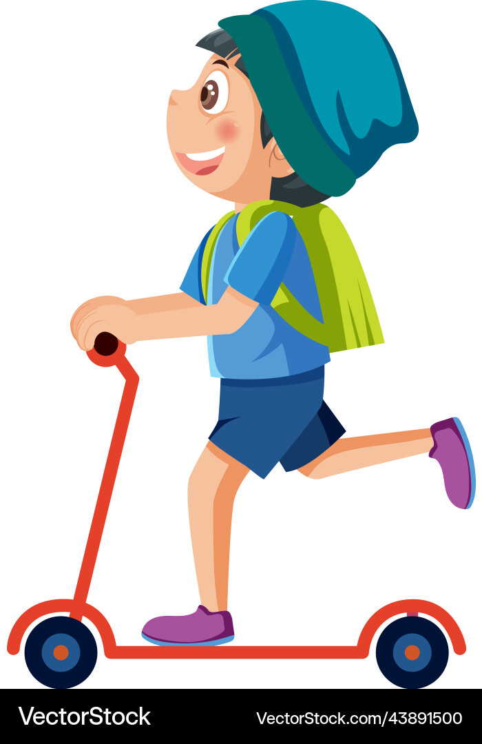 Junge auf Kick Roller weiß Hintergrund Junge auf Kick Roller weiß Hintergrund vektorbild