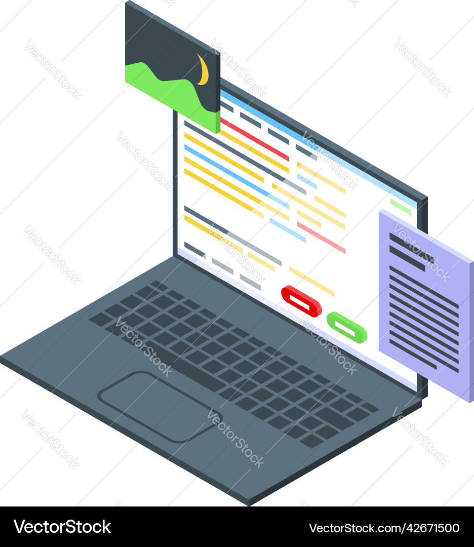 Laptop graph icon isometric code monitor Laptop graph icon isometric code monitor vector image