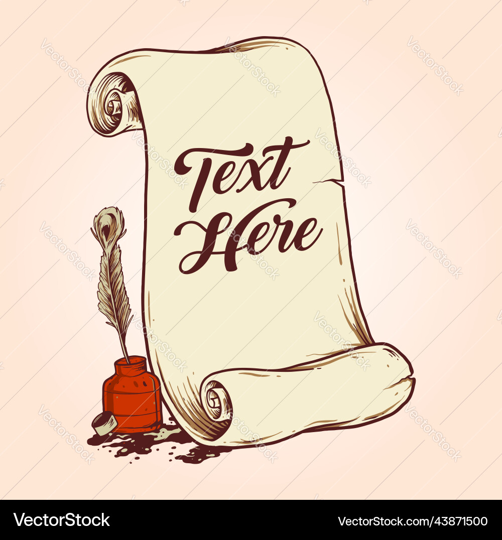Old paper scroll with writing ink vector image