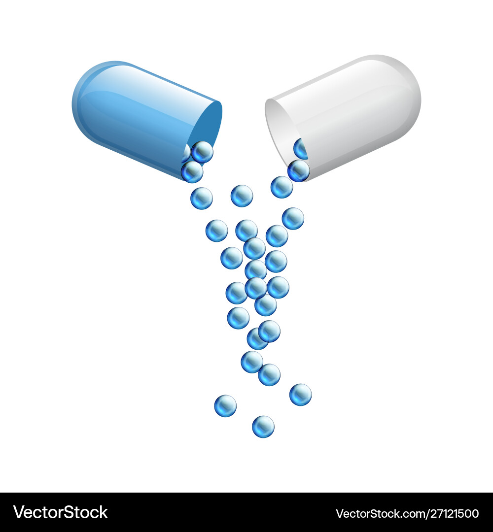 Realistic medical opened capsule pill vitamin Realistic medical opened capsule pill vitamin vector image