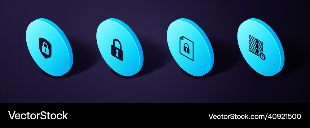 Set isometric server security with lock document Set isometric server security with lock document vector image