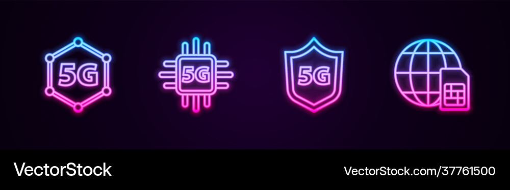 Set line 5g network processor protective shield Set line 5g network processor protective shield Vector Image