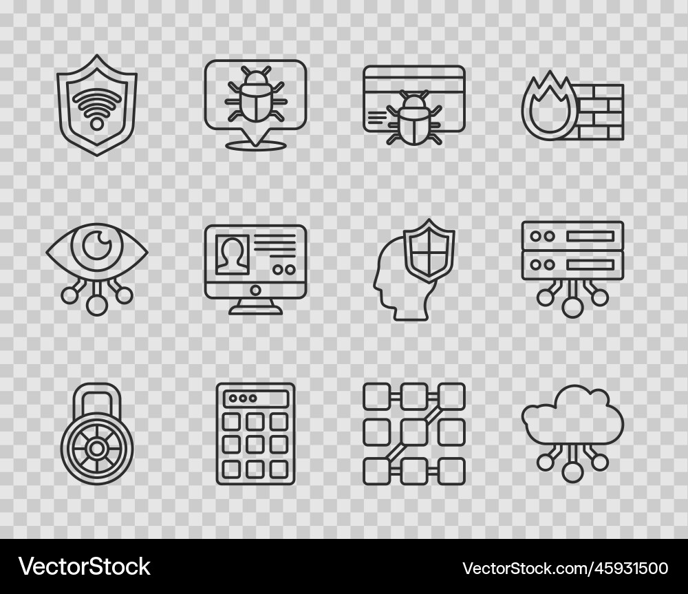 Set line safe combination lock system bug credit Set line safe combination lock system bug credit vector image