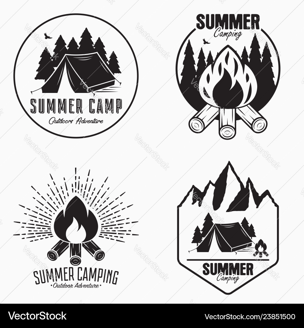 Vintage summer camp logo set camping badges Vintage summer camp logo set camping badges vector image