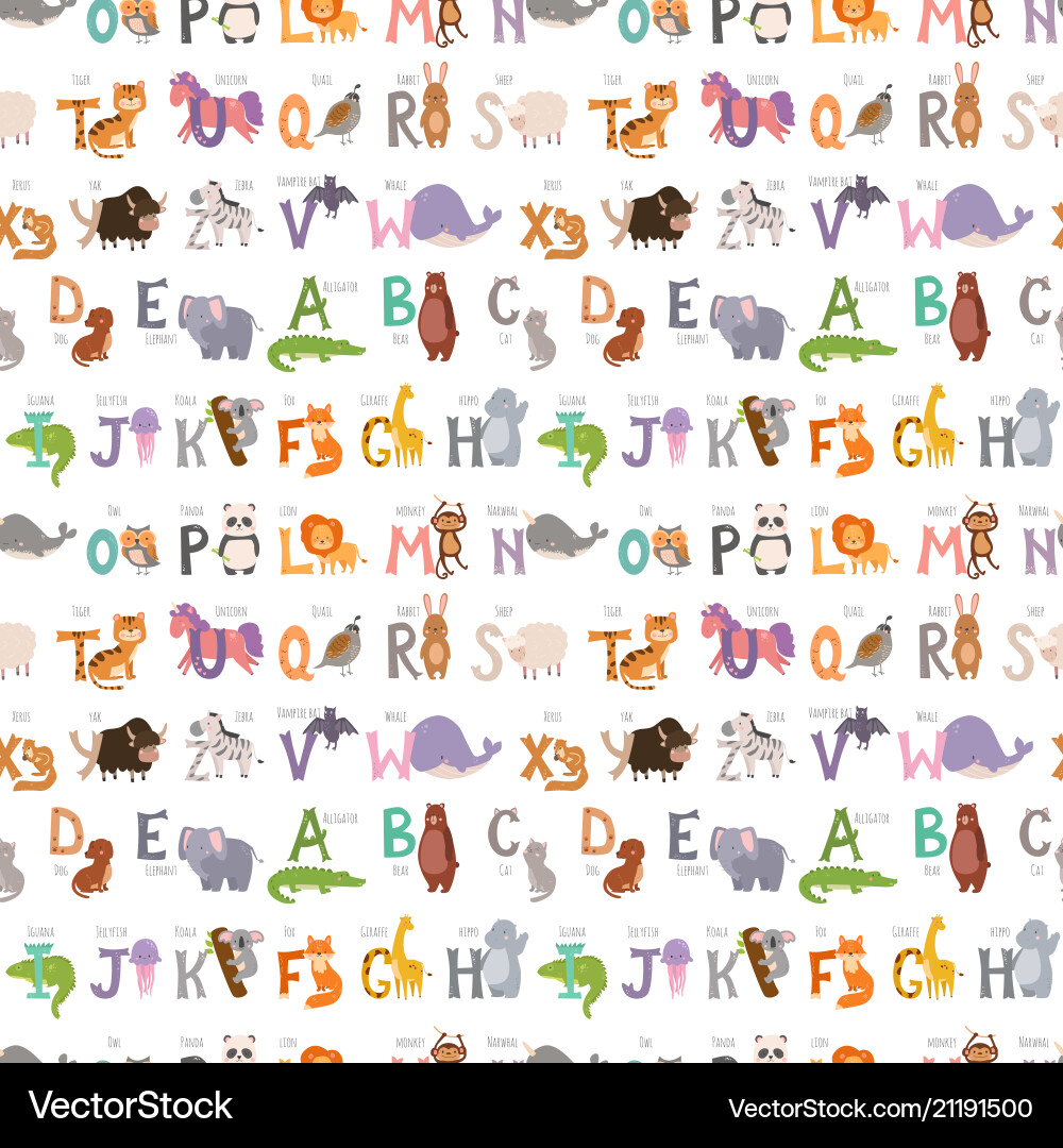 Zoo Alphabet mit Cartoon Tiere nahtloses Muster Zoo Alphabet mit Cartoon Tiere nahtloses Muster vektorbild