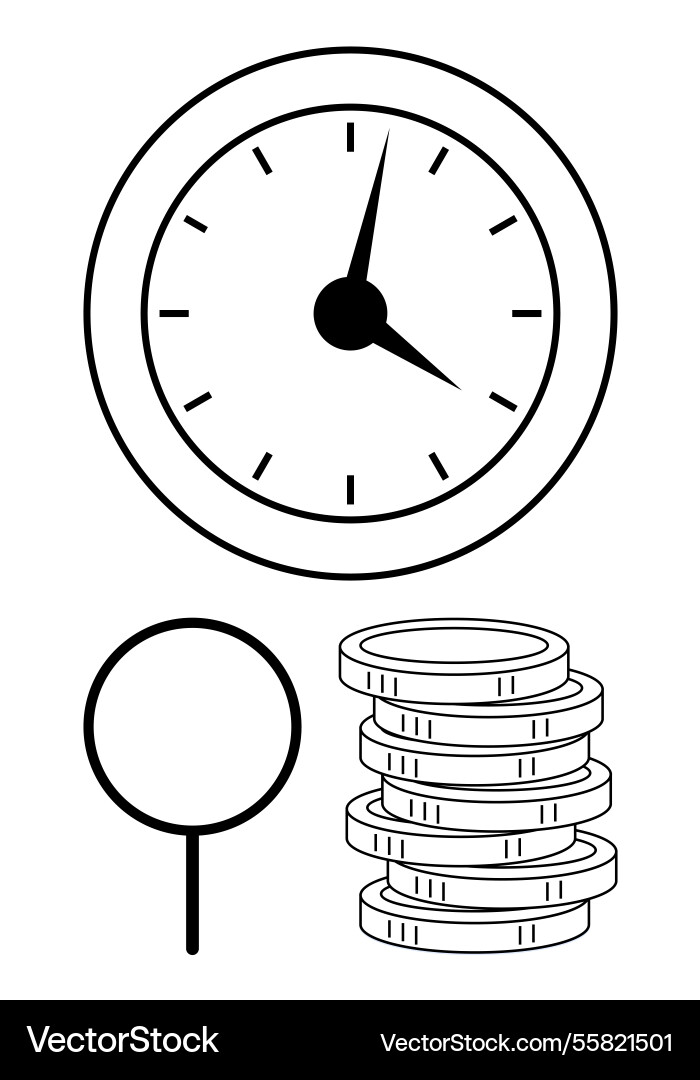 Clock with pointer coins and an abstract marker Vector Image