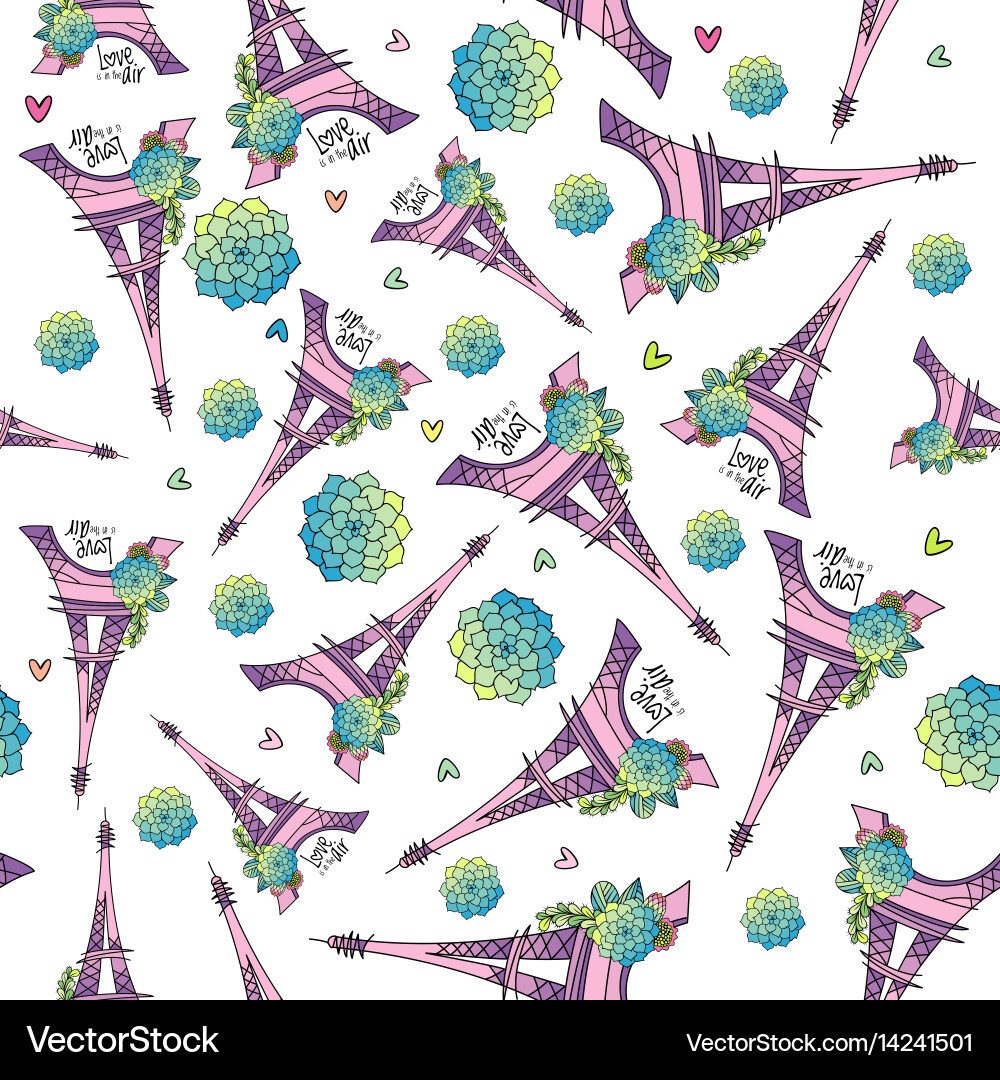 Eiffel Tower Succulent Pattern Vector Image