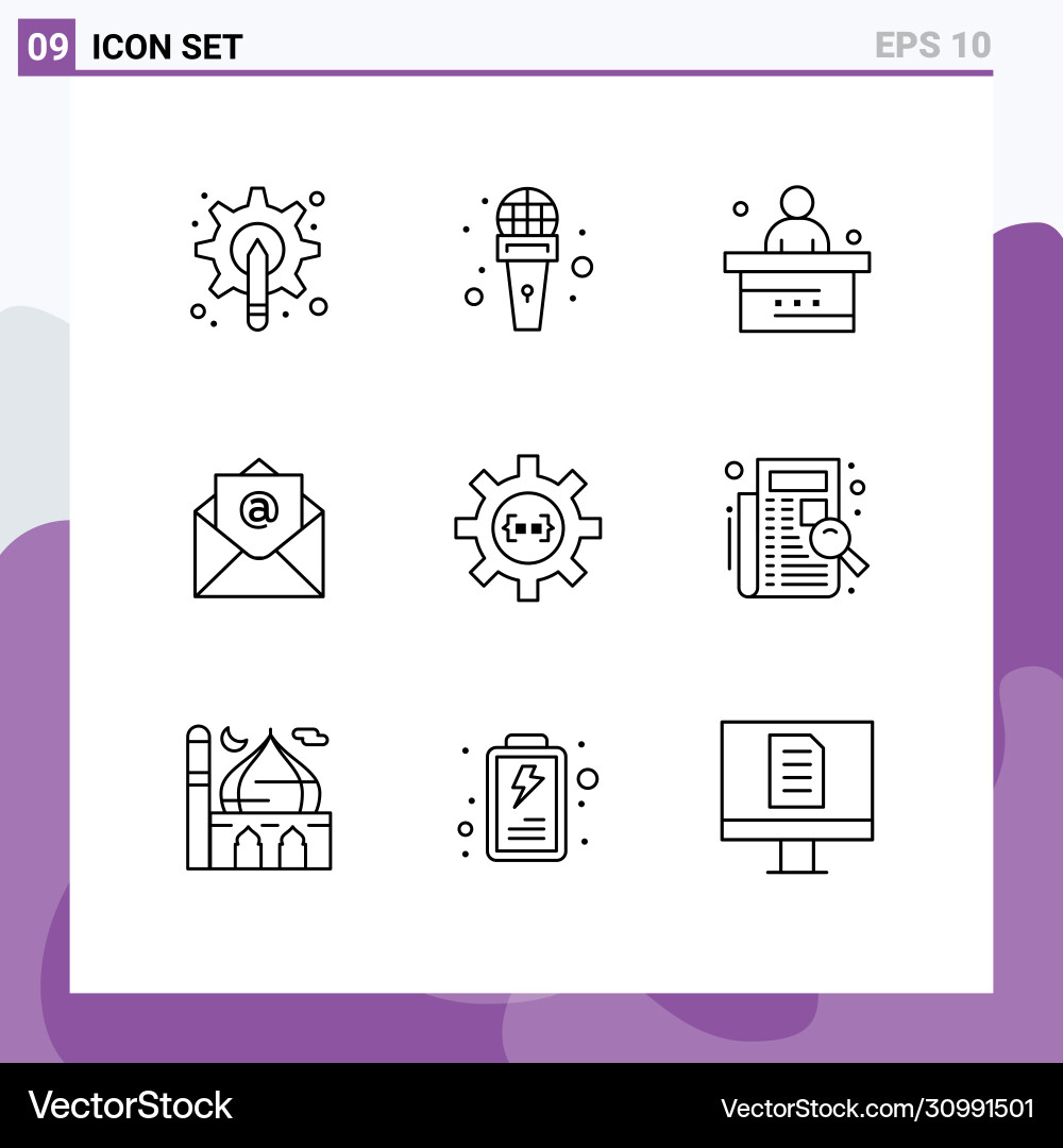 Outline pack 9 universal symbols coding vector image