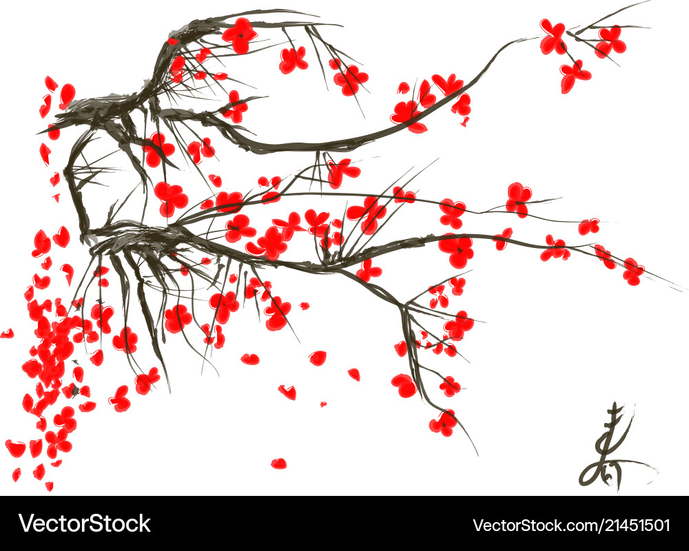 Realistic sakura blossom - japanese cherry tree Realistic sakura blossom - japanese cherry tree vector image