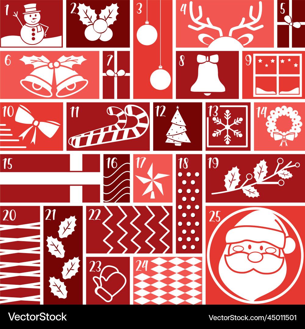 Red advent calendar with different christmas Vector Image