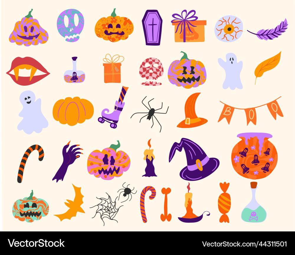 Retro Groovy Halloween Elements Vector Image