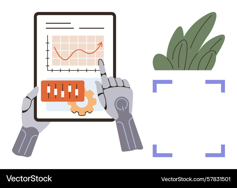 Robot hands analyzing data on tablet with growth vector image